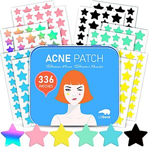LitBear Star Pimple Patches with Case, 6 Colors 336 Dots Acne Pimple Patch with Tea Tree Oil & Centella Oil $26.99