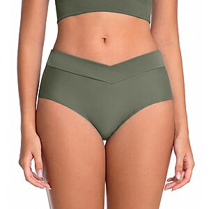 V Cut Mid Rise Cross Front Full Coverage Bikini Bottoms for Women 2026 Army Green M $8.99