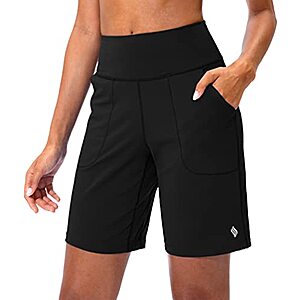 SANTINY Women's High-Waisted Bermuda Athletic Shorts w/ Pockets (Various) $14.99 + Free Shipping w/ Prime or on $35+