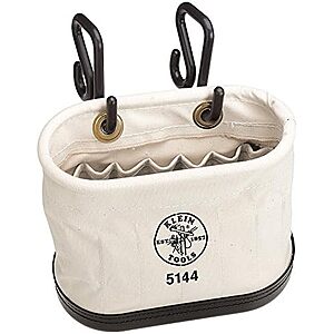 [AC] $63.22 | Klein Tools 5144 Canvas Bucket, Aerial Oval Tool Bucket with Black Molded Polypropylene Bottom, Includes Hooks, 15 Pockets at Amazon