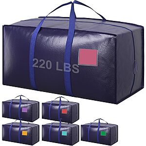 6 Pack Moving Bags Heavy Duty 210GSM with Full-Open Side Zipper, 93L 220lbs Waterproof Foldable Storage Totes for College Dorm Move-In $23.98