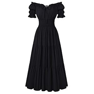Scarlet Darkness Women's Off-Shoulder Puff Sleeve Renaissance Tiered Dress (Various) $11.99 + Free Shipping w/ Prime or on $35+