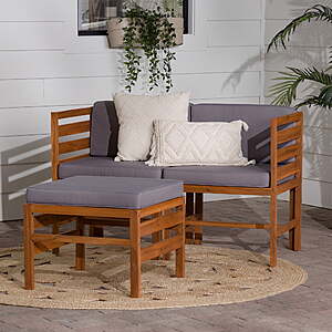Walker Edition Modular Outdoor Brown and Grey Acacia L/R Chairs + Ottoman  $88.99 + Free Shipping