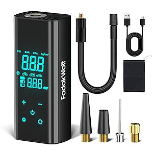 FADAKWALT 150 PSI Cordless Tire Inflator Portable Air Compressor w/ Touch Screen & Auto Shut-Off $9.99 + Free Shipping w/ Prime or on $35+