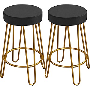 Yaheetech Set of 2 Velvet Counter Height Bar Stools w/ Gold Metal Legs (Black or Grey) $54.14 + Free S&H