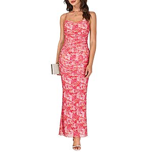 COCCKO Womens Floral Cowl Neck Ruched Bodycon Maxi Dress (Various) $19.99 + Free Shipping w/ Prime or on $35+
