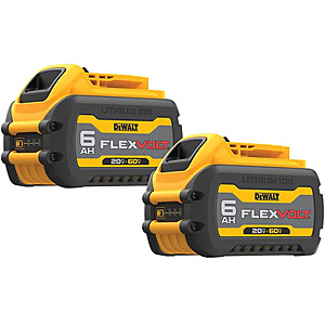 DEWALT FLEXVOLT 20V/60V 6Ah Lithium Ion Power Tool Battery Pack with Fuel Indicator (2 Pack) $169.15