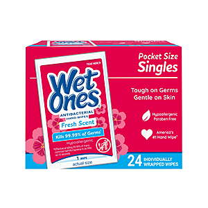 $2.94 get 75c Walmart Cash: Wet Ones Antibacterial Face - Hand Wipes, Fresh Scent, 24 Ct Individually Wrapped Hand Wipes PICK UP