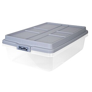 Hefty 40qt Clear Plastic Storage Bin with Gray HI-RISE Stackable Lid: Under Bed Utility Totes, Locking Handles, Snap Closure $7.19