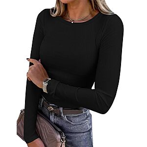 PRETTYGARDEN Women's Crewneck Long Sleeve Tops (Black or White) $4.99 + Free Shipping w/ Prime or on $35+