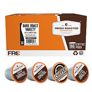 Fresh Roasted Coffee, Dark Roast Variety Pack K-Cup Pods for Keurig Brewers, Dark Roast, Kosher, 96 Count Loose Pack~$20.21 After Coupon & S&S @ Amazon