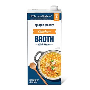 Amazon Grocery, Chicken Broth, 35% Less Sodium, 32 Oz (Previously Amazon Fresh, Packaging May Vary)~$1.13 With S&S @ Amazon~Buy 4 & Save More!