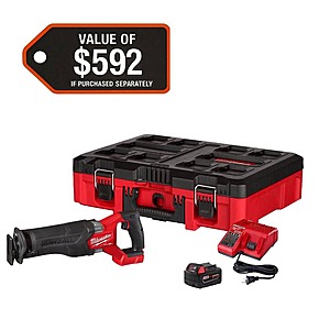 Milwaukee M18 FUEL18V Lithium-Ion Brushless Cordless SAWZALL Reciprocating Saw with PACKOUT Tool-Box, (1) 5.0 Battery, and Charger $229