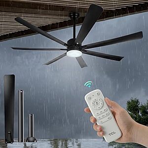 72" TCL Large Indoor/Outdoor Ceiling Fan w/ Dimmable LED Light & Remote (Black) $169.98 + Free Shipping