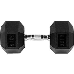 $40 FS PRIME WOOT Signature Fitness Fitvids Rubber Encased Hex Dumbbell, 50lbs Single