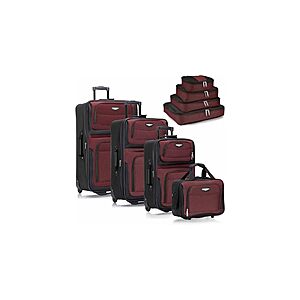 $50 FS PRIME WOOT Travel Select Amsterdam Softside Expandable Luggage with Rolling Wheels, Red, 8-Piece Set (15/21/25/29) with Packing Cubes