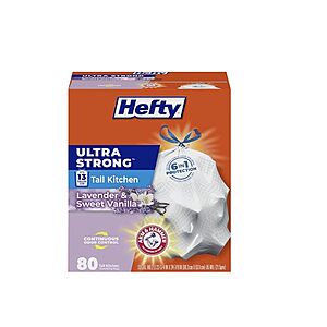 $11.37 S&S AMZ Hefty Ultra Strong 13 Gal Kitchen Trash Bags, White, Lavender Vanilla or Lavender Fabuloso , 80ct | 13G
