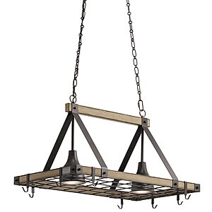 $69: Kichler Barrington 20.25-in x 33.75-in Anvil Iron and Distressed Antique Grey Lighted 8 -Hook Pot Rack at Lowe's