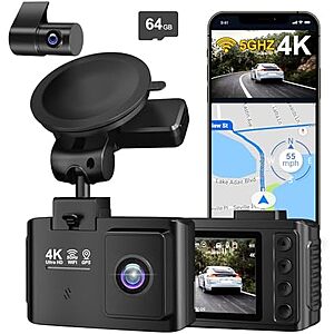$34.99* | Wanlipo Dual Channel 4K Front + 2.5K Rear Dash Cam w/ 64GB microSD at Amazon