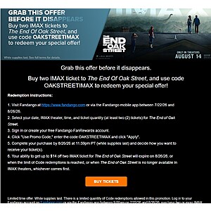 Fandango: $14 off 2-IMAX Tix to The End Of Oak Street