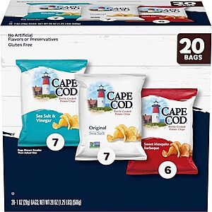 [SnS, AC] $8.04 | 20-Ct 1oz Cape Cod Kettle Cooked Potato Chips (Variety Pack) at Amazon