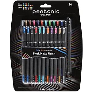 $4.86 | Pentonic Gel Pens, 24 Count, Mixed Pack (12 Assorted Color Pens, 12 Glitter Pens) at Amazon
