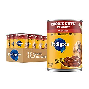 Select Accts[S&S,AC]12 Count 13.2 oz Pedigree Choice Cuts in Gravy Wet Dog Food, Beef $7.4 + Free S&H w/ Prime or $35+