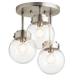 Kichler Strabo 12" 3-Light Semi-Flush Mount Ceiling Light w/ Clear Globe Glass (Brushed Nickel) $19 + Free Store Pickup at Lowe's or Free Shipping on $35+