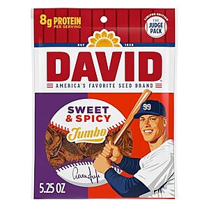 5.25-Ounce DAVID Aaron Judge Limited Edition Sweet & Spicy Jumbo Sunflower Seeds $1.74 + Free Shipping w/ Prime or on $35+