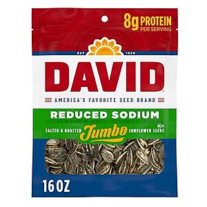 16-Ounce David Reduced Sodium Original Sunflower Seeds $2.20 w/ S&S + Free Shipping w/ Prime or on $35+