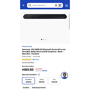 Samsung S60D Soundbar Open Box Excellent $189.99