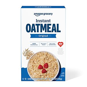 Amazon Grocery Instant Oatmeal (plain) 10 ct, $1.60 S&S, buy 4 save 10% (approx $5.76 for 4)