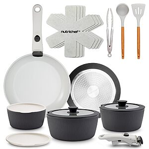 NutriChef 18-Piece Ceramic Cookware Set with Detachable Handles(Gray) $30.99 + Free S&H w/ Prime or $35+