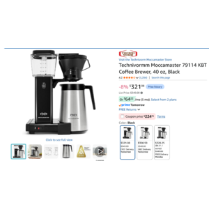 40-Oz Technivorm Moccamaster 79114 KBT Coffee Brewer (Black) $224.76 w/ 30% Off Coupon + Free Shipping