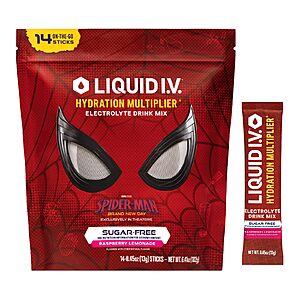 $14.70 AMAZON: SPIDERMAN Liquid I.V. Sugar Free Electrolyte  Raspberry Lemonade, 14 Count