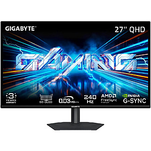 27" GIGABYTE QD-OLED 1440p 240Hz G-Sync Gaming Monitor $300 + Free Shipping