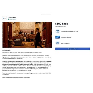 Chase Freedom CC Offer - Chase Travel $100 Back Spend $600 or More" - Need Enrollment [YMMV]