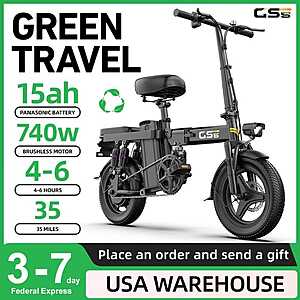 UPlee GS5 48V 15Ah 740W (peak) 19mph 14in Fat Tire Folding Black Electric Bike on sale for $169