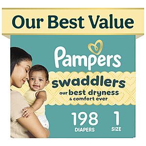[S&S] $47.28: Pampers Swaddlers Diapers, Size 1 (8-14 lbs), 198 Count (Fragrance Free)