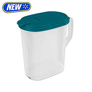 Mainstays 1 Gallon Oval Pitcher, Freezer- and Dishwasher-Safe, Durable Food-Safe Plastic, BPA-Free, Teal Lid