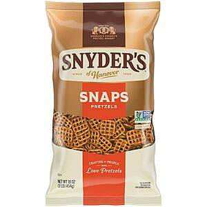 Snyder's of Hanover Snaps Pretzels, 16 Oz Bag~$2.59 After Coupon @ Amazon