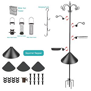 Bird Feeding Station Kit Bird Feeder Pole Wild Bird Feeder Kit with Squirrel Baffle and Suet Cage Mesh Tray Fruit Hook Double W Hook for Attracting Wild Birds $31.99