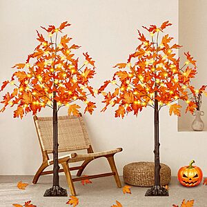 2 Pack 4FT Lighted Maple Tree 100 LED Artificial Fall Tree for Home Decor $41.99