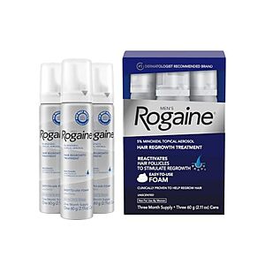 [SnS, AC] $29.98* | 3-Pk 2.11oz Men's Rogaine 5% Minoxidil Foam for Hair Loss & Hair Regrowth at Amazon