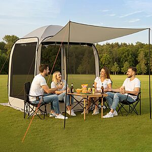 VEVOR Pop Up Screen House Tent 6 x 6 ft with Extended Awning, Beige $64.90 + Free S&H at Amazon
