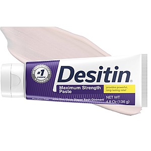 $5.58 AC + S&S | Desitin Maximum Strength Diaper Rash Paste, 40% Zinc Oxide, 4.8 oz