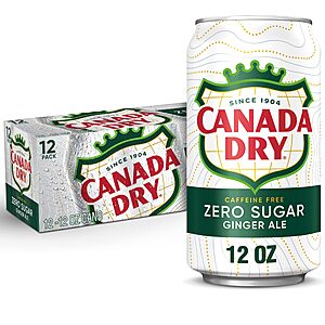 Canada Dry Zero Sugar Ginger Ale Soda, 12 fl oz cans, 12 pack - (3 for $14.74, $4.91 each) w/ S&S