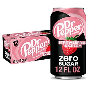 Dr Pepper Zero Strawberries and Cream Soda, 12 fl oz cans, 12 Pack - (3 for $14.74, $4.91 each) w/ S&S