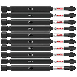 10-Pk Bosch 3-1/2" Impact Tough Phillips #2 Screwdriving Power Bits $8.19 + Free Shipping w/ Prime or on $35+