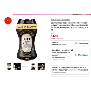 Walgreens: Downy Unstopables Unlimited Collection In-Wash Laundry Scent Booster Beads No 26. (Rose, Honey Nectar, & Oakmoss), 4.8 oz .99AC YMMV $0.99